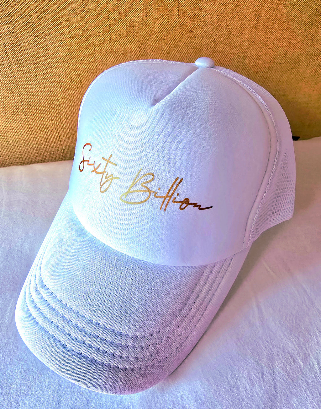 White Cap with Gold Printed Logo