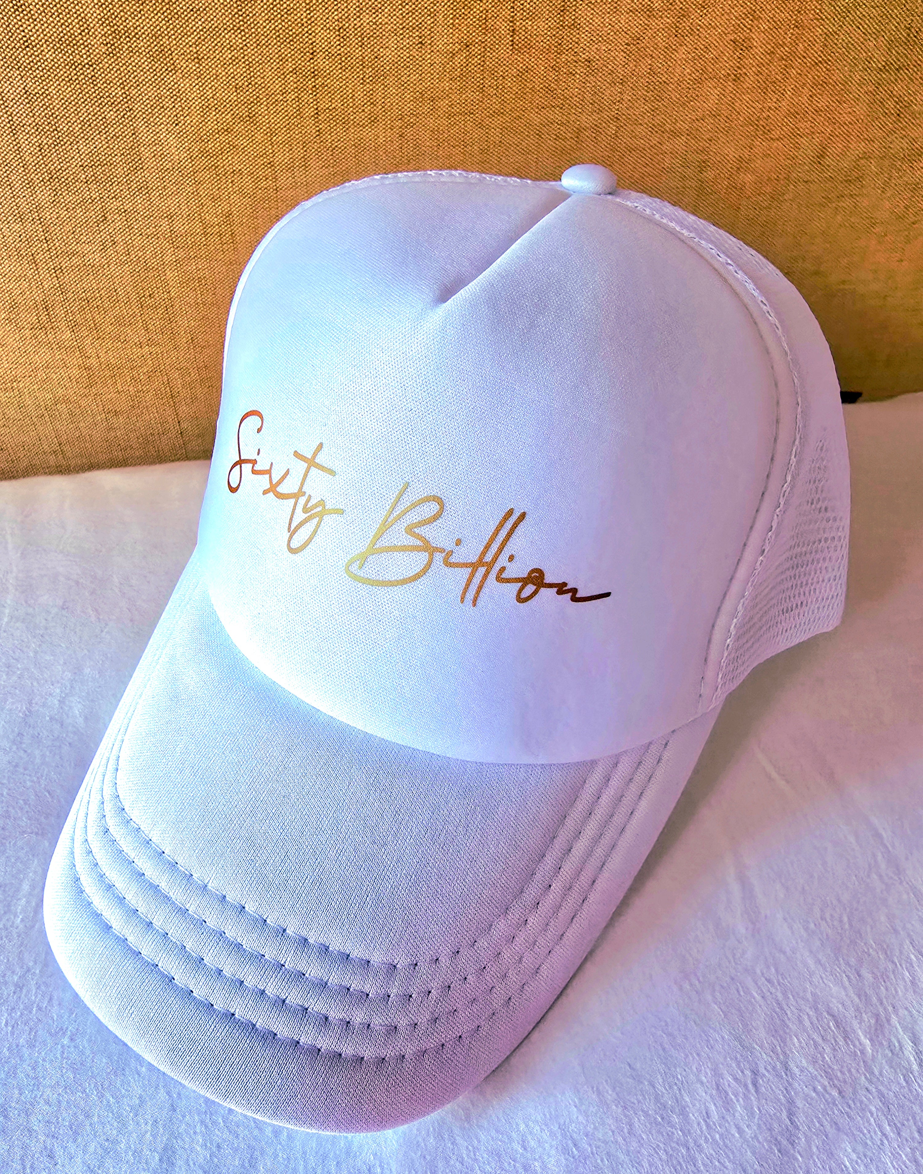 White Cap with Gold Printed Logo