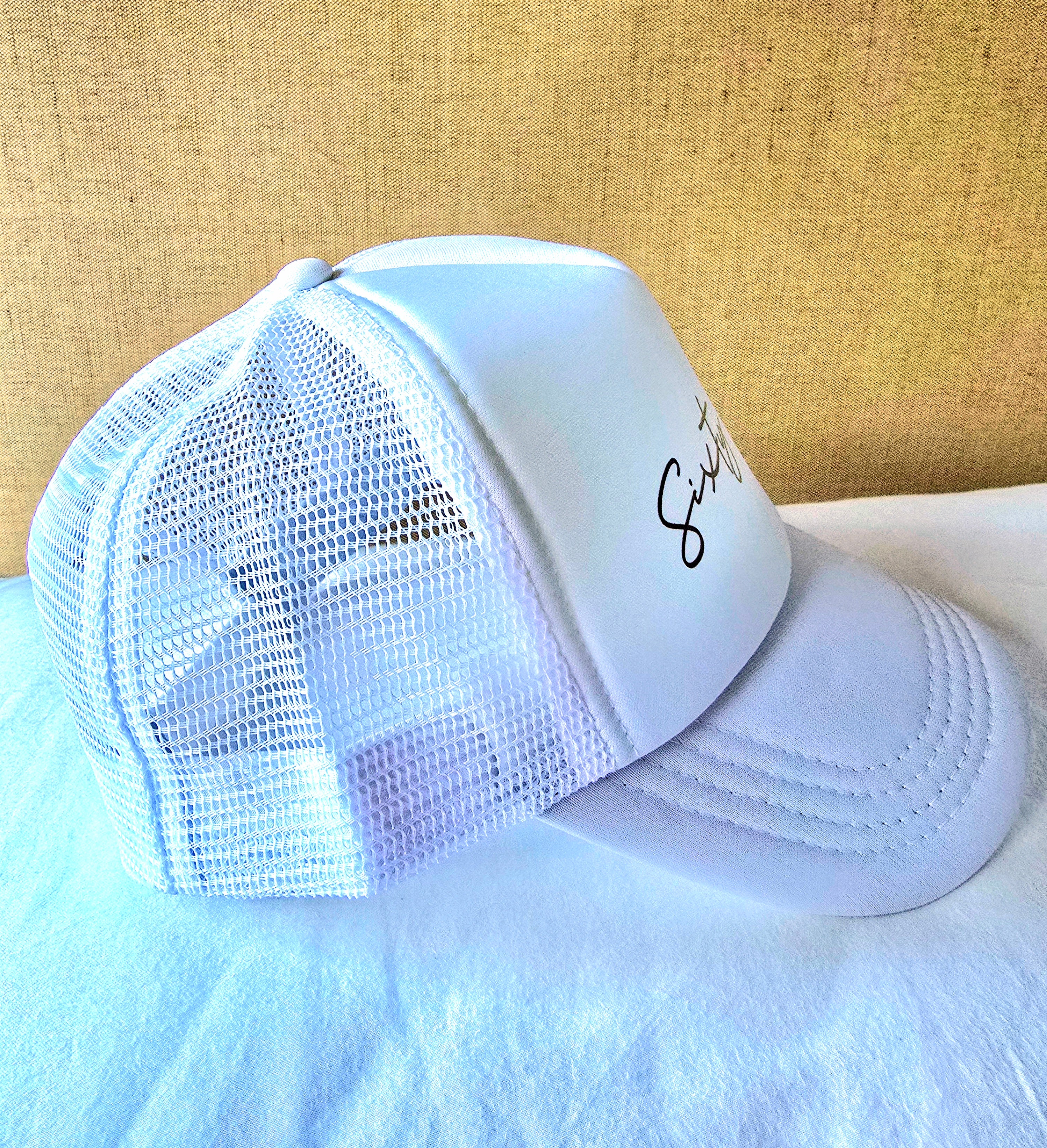 White Cap with Gold Printed Logo