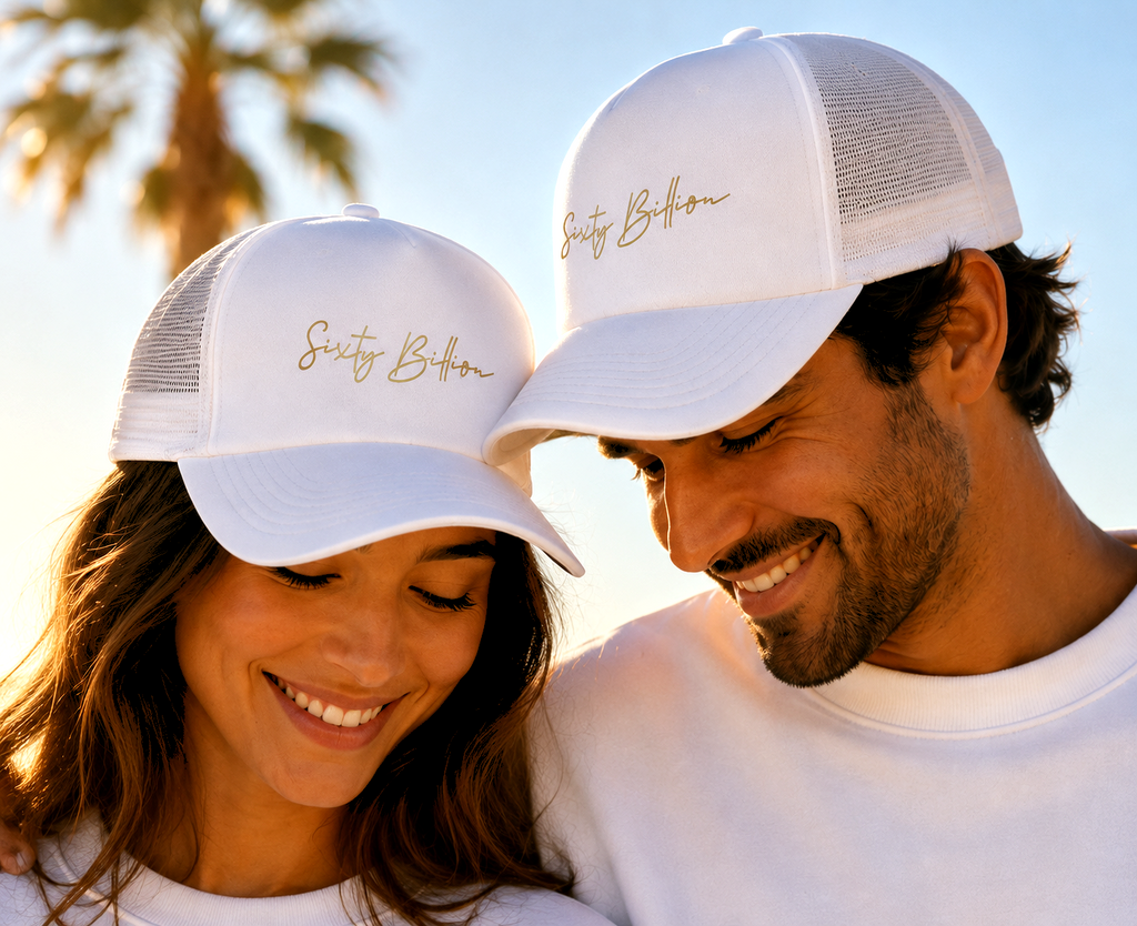 White Cap with Gold Printed Logo