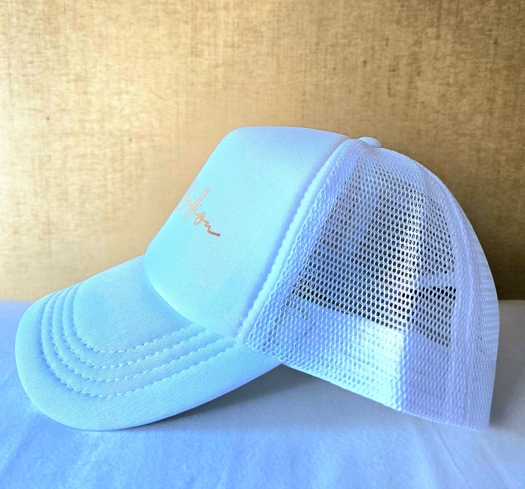 White Cap with Gold Printed Logo