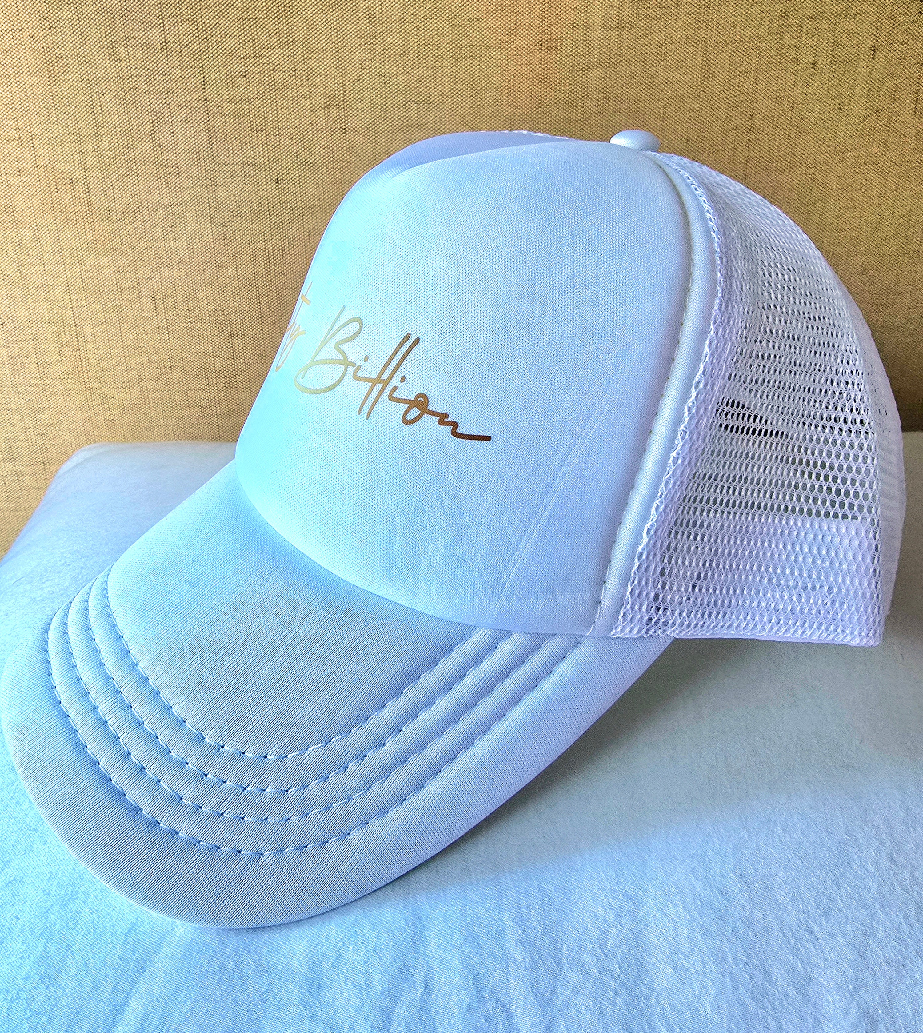 White Cap with Gold Printed Logo