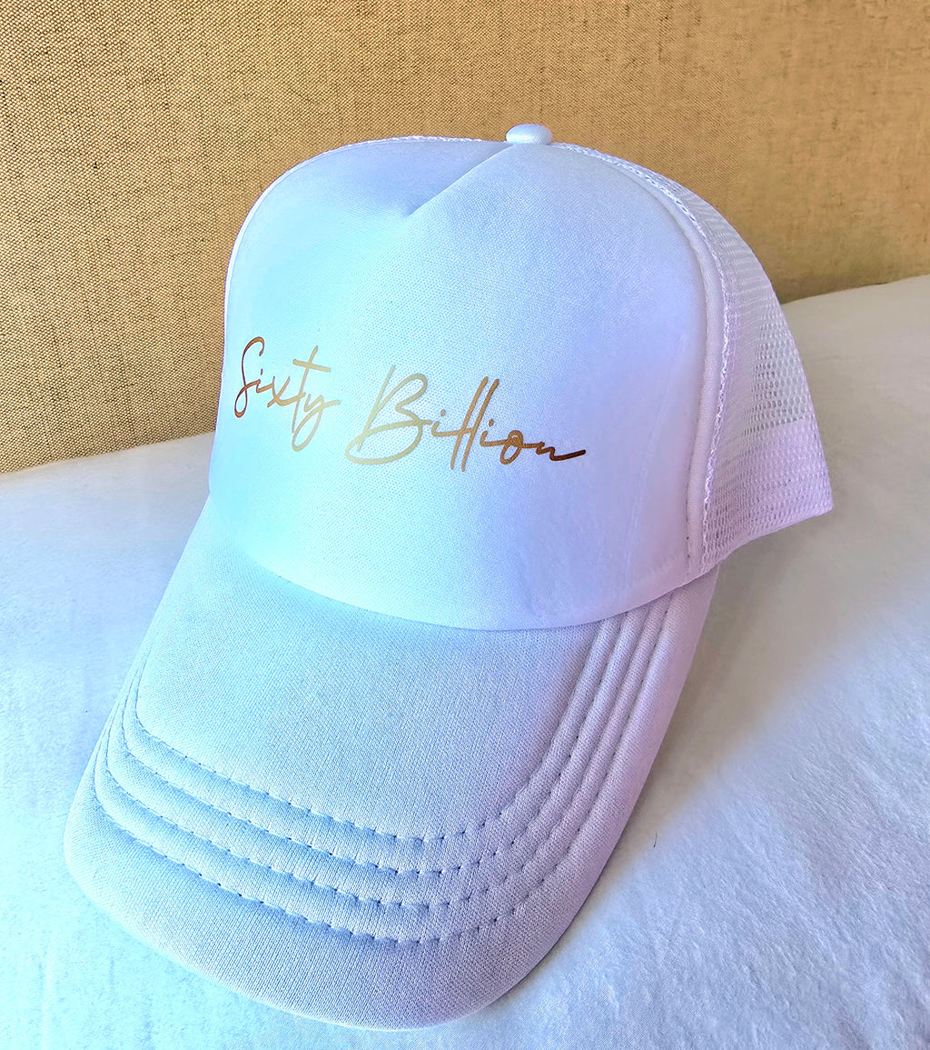White Cap with Gold Printed Logo